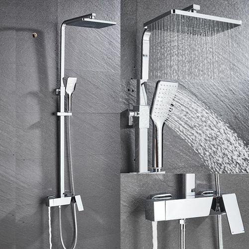 Badezimmer Duschmischer Set, Duschsäule mit Handbrause und mit verstellbarer Regendusche, Chrom