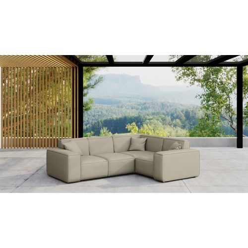Garten Ecksofa SUMMER wetterfester Stoff NXL Toffee kurzer Schenkel Rechts