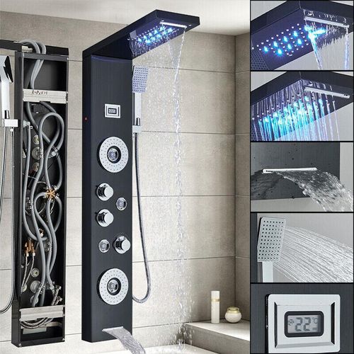 Schwarz Duschpaneel Edelstahl LED Duschsäule Regendusche Massage Duscharmatur
