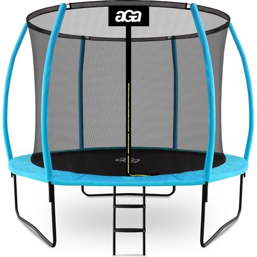 Aga SPORT EXCLUSIVE Trampolin, Kindertrampolin, Gartentrampolin mit Sicherheitsnet 305 cm Hellblau + Schutznetz + Leiter