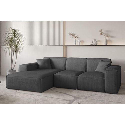 Ecksofa Designersofa CELES PREMIUM in Stoff Scala Anthrazit Ottomane Links