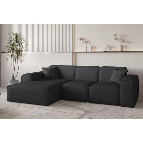 Ecksofa Designersofa CELES PREMIUM in Stoff Scala Schwarz Ottomane Links