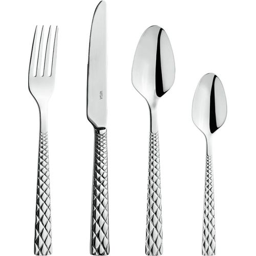 Voldo 30-tlg. Steak / Pizza Besteck Set BROADWAY 18/10 Edelstahl poliert, besonders massiv, Sondermaterialstärke Rauten-Optik - Steakmesser - 102-112 - 6 Personen
