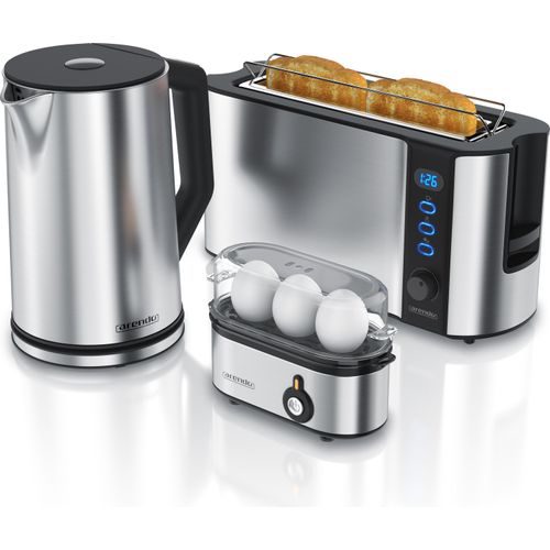 Arendo Frühstücks-Set in silber - Wasserkocher / Toaster / Eierkocher