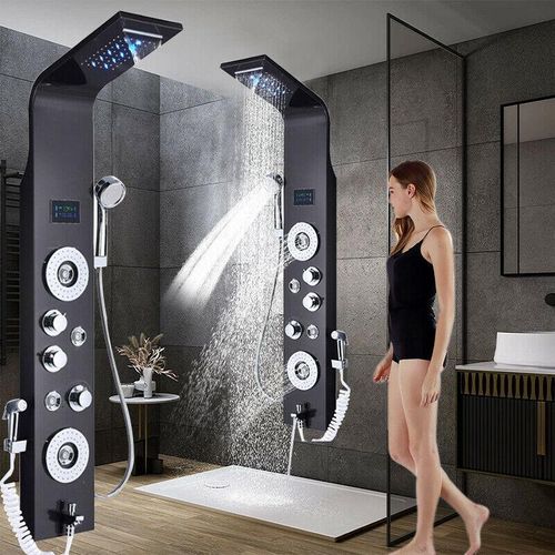 LED Edelstahl Duschpaneel Wasserfall Duschset Regendusche Massage Duscharmatur