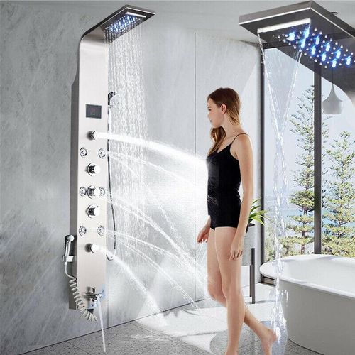 LED Edelstahl Duschpaneel Wasserfall Duschset Regendusche Massage Duscharmatur