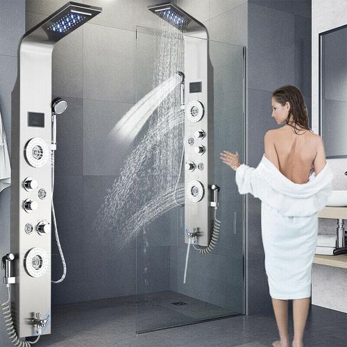 LED Edelstahl Duschpaneel Wasserfall Duschset Regendusche Massage Duscharmatur