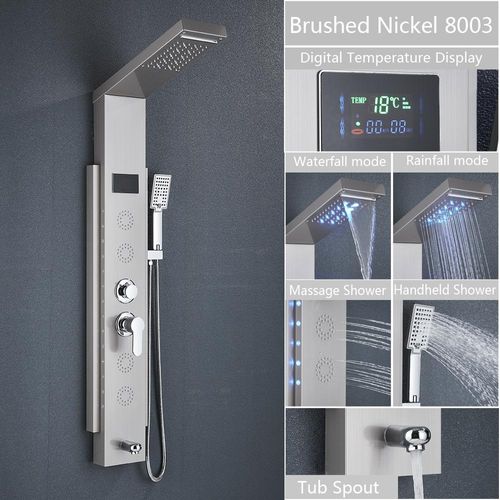 LED Edelstahl Duschpaneel Wasserfall Duschset Regendusche Massage Duscharmatur
