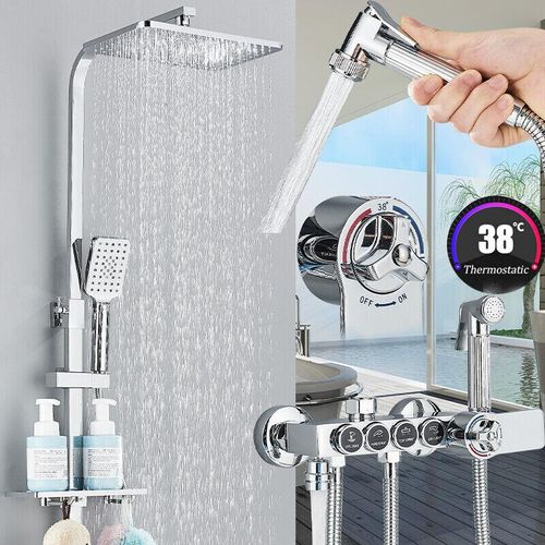 Chrom Thermostat LCD Brausesäule Brausegarnitur Brausesystem für Badezimmer Duscharmaturenset mit Temperaturanzeige