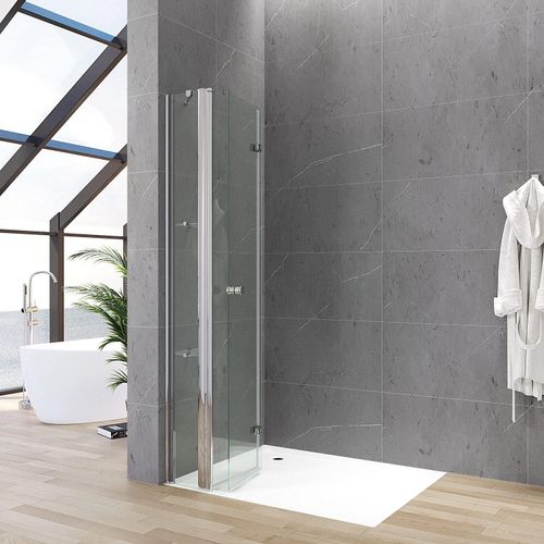 Walk-in Duschabtrennung Dusche Duschwand Faltbar Walk in Duschglas Duschglaswand 90x187 cm Klarglas Hebe- und Senk Mechanismus mit Duschablage Festteil