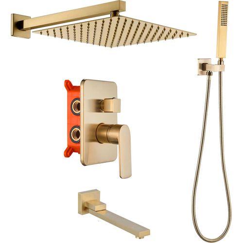 Gold Unterputz Duscharmatur set 40cm Regendusche Duschteller mit Handbrause