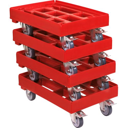4 Stück Hygienetransportroller mit 2 Bremsen und 2 Lenkrollen rot