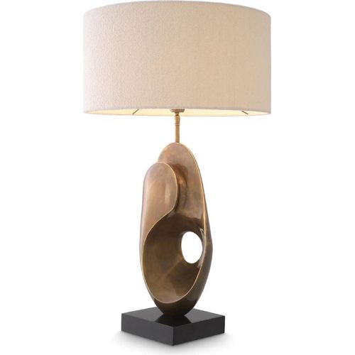 Casa Padrino Luxus Tischleuchte Vintage Messing / Schwarz / Creme Ø 50 x H. 83 cm - Schreibtischleuchte mit rundem Lampenschirm - Luxus Tischleuchten - Luxus Schreibtischleuchten - Luxus Leuchten
