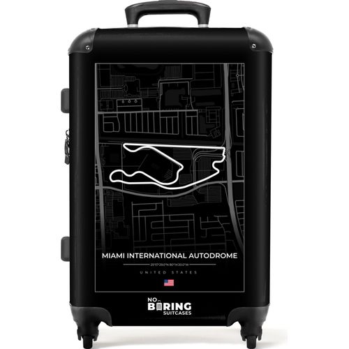 NoBoringSuitcases.com® Großer Koffer - Formel 1 - Rennen - Miami International Autodrome - Rennstrecke - Schwarz und weiß - Kombinationsschloss TSA - Hartschalen Trolley 4 Rollen - 72 liter - Reisekoffer - 66 cmKoffer Mittelgroß 67x43x25 cm, 72L,