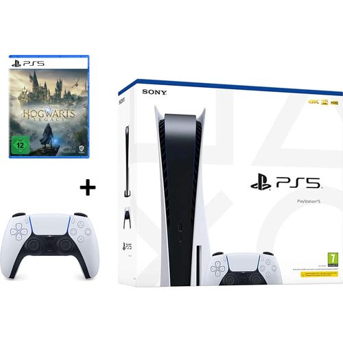 Sony Playstation 5 Disc Edition mit Hogwarts Legacy und zweitem DualSense Controller in Weiß PS5 Disk Blu-Ray Laufwerk