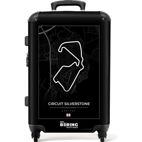NoBoringSuitcases.com® Großer Koffer - F1 - Sport - Silverstone-Rennstrecke - Rennstrecke - Schwarz und weiß - Kombinationsschloss TSA - Hartschalen Trolley 4 Rollen - 72 liter - Reisekoffer - 66 cmKoffer Mittelgroß 67x43x25 cm, 72L,