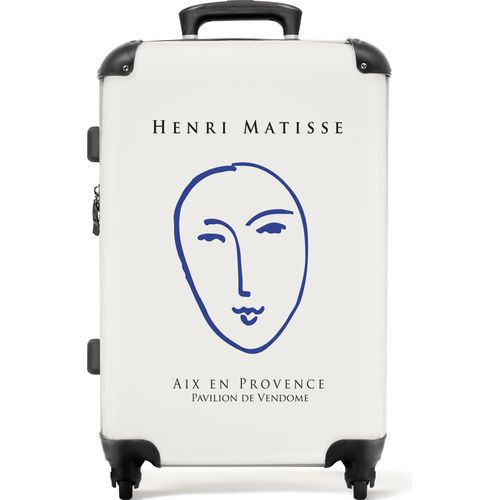 NoBoringSuitcases.com® Großer Koffer - Kunst - Matisse - Strichzeichnung - Gesicht - Blau - Kombinationsschloss TSA - Hartschalen Trolley 4 Rollen - 72 liter - Reisekoffer - 66 cmKoffer Mittelgroß 67x43x25 cm, 72L,