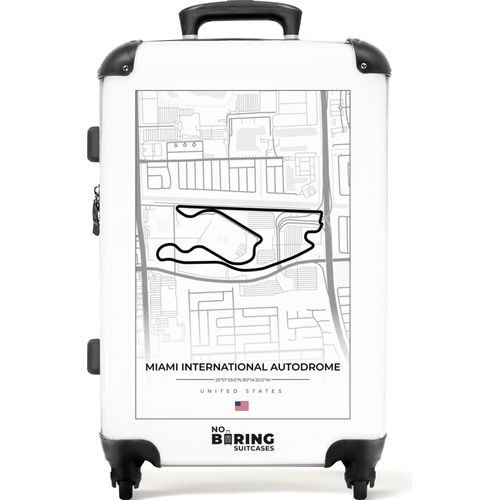 NoBoringSuitcases.com® Großer Koffer - Rennstrecke - F1 - Internationales Autodrom von Miami - Sport - Weiß - Kombinationsschloss TSA - Hartschalen Trolley 4 Rollen - 72 liter - Reisekoffer - 66 cmKoffer Mittelgroß 67x43x25 cm, 72L,