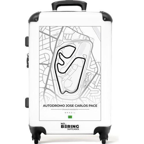 NoBoringSuitcases.com® Großer Koffer - F1 - Autódromo José Carlos Pace - Rennstrecke - Brasilien - Weiß - Kombinationsschloss TSA - Hartschalen Trolley 4 Rollen - 72 liter - Reisekoffer - 66 cmKoffer Mittelgroß 67x43x25 cm, 72L,