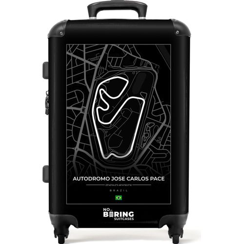 NoBoringSuitcases.com® Großer Koffer - Rennstrecke - Autódromo José Carlos Pace - Formel 1 - Brasilien - Schwarz und weiß - Kombinationsschloss TSA - Hartschalen Trolley 4 Rollen - 72 liter - Reisekoffer - 66 cmKoffer Mittelgroß 67x43x25 cm, 72L,