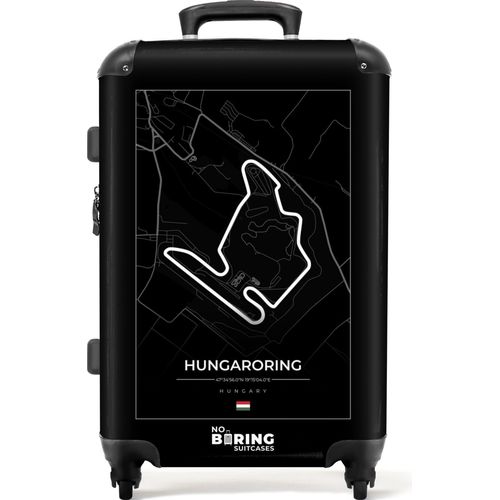 NoBoringSuitcases.com® Großer Koffer - Rennstrecke - Sport - Hungaroring - F1 - Schwarz und weiß - Kombinationsschloss TSA - Hartschalen Trolley 4 Rollen - 72 liter - Reisekoffer - 66 cmKoffer Mittelgroß 67x43x25 cm, 72L,