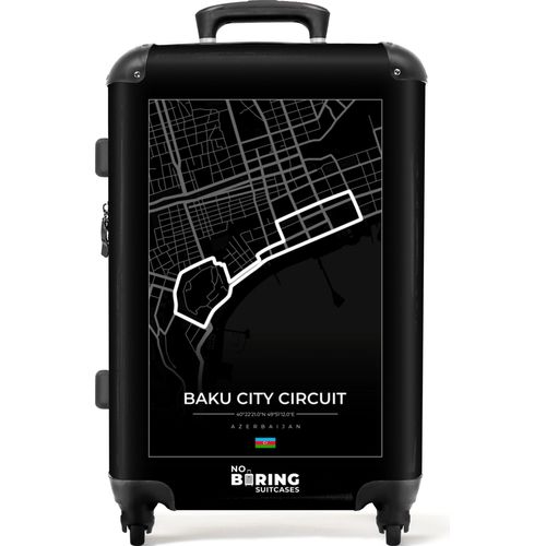 NoBoringSuitcases.com® Großer Koffer - Formel 1 - Baku City Circuit - Rennstrecke - Schwarz und weiß - Sport - Kombinationsschloss TSA - Hartschalen Trolley 4 Rollen - 72 liter - Reisekoffer - 66 cmKoffer Mittelgroß 67x43x25 cm, 72L,