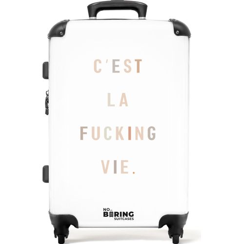 NoBoringSuitcases.com® Großer Koffer - Abstrakt - Text - Weiß - Leben - Humor - Kombinationsschloss TSA - Hartschalen Trolley 4 Rollen - 72 liter - Reisekoffer - 66 cmKoffer Mittelgroß 67x43x25 cm, 72L,