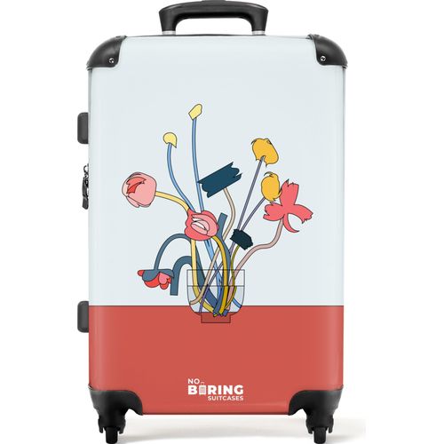 NoBoringSuitcases.com® Großer Koffer - Blumen - Pflanzen - Abstrakt - Vase - Kombinationsschloss TSA - Hartschalen Trolley 4 Rollen - 72 liter - Reisekoffer - 66 cmKoffer Mittelgroß 67x43x25 cm, 72L,