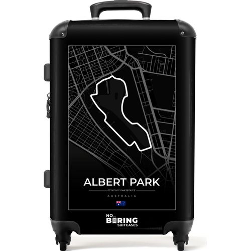 NoBoringSuitcases.com® Großer Koffer - F1 - Rennstrecke - Albert Park - Australien - Schwarz und weiß - Kombinationsschloss TSA - Hartschalen Trolley 4 Rollen - 72 liter - Reisekoffer - 66 cmKoffer Mittelgroß 67x43x25 cm, 72L,