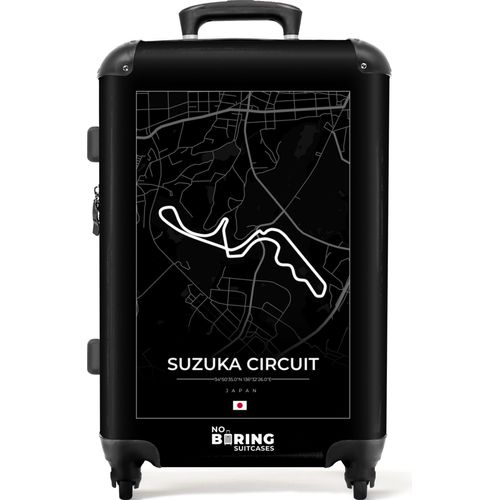 NoBoringSuitcases.com® Großer Koffer - F1 - Sport - Suzuka-Rennstrecke - Rennstrecke - Schwarz und weiß - Kombinationsschloss TSA - Hartschalen Trolley 4 Rollen - 72 liter - Reisekoffer - 66 cmKoffer Mittelgroß 67x43x25 cm, 72L,