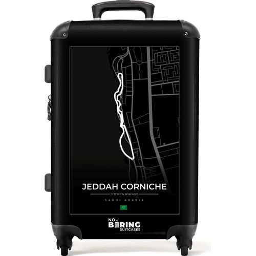 NoBoringSuitcases.com® Großer Koffer - Formel 1 - Jeddah Corniche - Rennstrecke - Schwarz und weiß - Sport - Kombinationsschloss TSA - Hartschalen Trolley 4 Rollen - 72 liter - Reisekoffer - 66 cmKoffer Mittelgroß 67x43x25 cm, 72L,