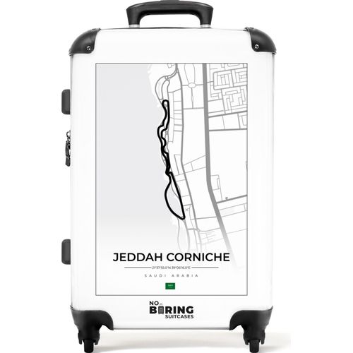 NoBoringSuitcases.com® Großer Koffer - F1 - Rennstrecke - Jeddah Corniche - Weiß - Rennen - Kombinationsschloss TSA - Hartschalen Trolley 4 Rollen - 72 liter - Reisekoffer - 66 cmKoffer Mittelgroß 67x43x25 cm, 72L,