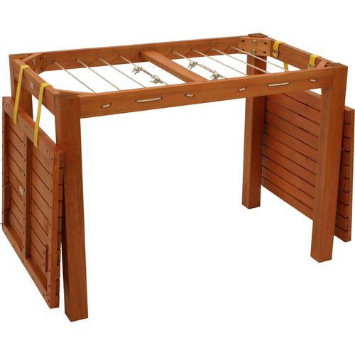 DEGAMO Funktions Gartentisch mit Wäscheständerfunktion Wäscheständer Balkontisch, 100x60x74,5cm, Eukalyptus Holz geölt