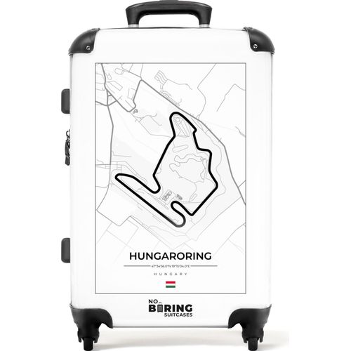 NoBoringSuitcases.com® Großer Koffer - F1 - Hungaroring - Rennstrecke - Weiß - Ungarn - Kombinationsschloss TSA - Hartschalen Trolley 4 Rollen - 72 liter - Reisekoffer - 66 cmKoffer Mittelgroß 67x43x25 cm, 72L,