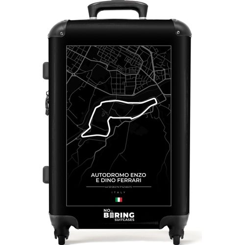 NoBoringSuitcases.com® Großer Koffer - Rennstrecke - F1 - Autodromo Enzo e Dino Ferrari - Italien - Schwarz und weiß - Kombinationsschloss TSA - Hartschalen Trolley 4 Rollen - 72 liter - Reisekoffer - 66 cmKoffer Mittelgroß 67x43x25 cm, 72L,