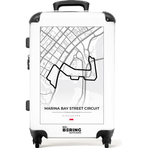 NoBoringSuitcases.com® Großer Koffer - F1 - Rennstrecke - Weiß - Marina Bay Street Circuit - Rennsport - Kombinationsschloss TSA - Hartschalen Trolley 4 Rollen - 72 liter - Reisekoffer - 66 cmKoffer Mittelgroß 67x43x25 cm, 72L,