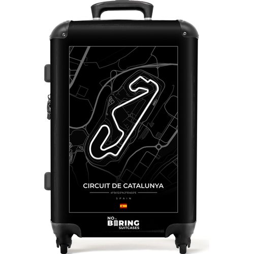 NoBoringSuitcases.com® Großer Koffer - Formel 1 - Motorsport - Circuit de Catalunya - Rennstrecke - Schwarz und weiß - Kombinationsschloss TSA - Hartschalen Trolley 4 Rollen - 72 liter - Reisekoffer - 66 cmKoffer Mittelgroß 67x43x25 cm, 72L,