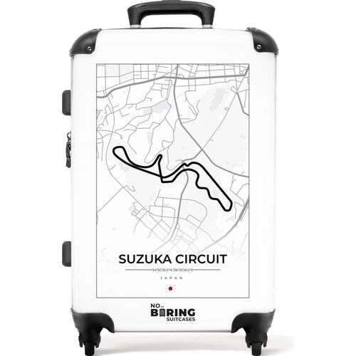 NoBoringSuitcases.com® Großer Koffer - Rennstrecke - Suzuka Circuit - F1 - Japan - Weiß - Kombinationsschloss TSA - Hartschalen Trolley 4 Rollen - 72 liter - Reisekoffer - 66 cmKoffer Mittelgroß 67x43x25 cm, 72L,