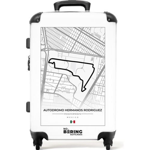 NoBoringSuitcases.com® Großer Koffer - Rennstrecke - Formel 1 - Autódromo Hermanos Rodríguez - Italien - Weiß - Kombinationsschloss TSA - Hartschalen Trolley 4 Rollen - 72 liter - Reisekoffer - 66 cmKoffer Mittelgroß 67x43x25 cm, 72L,