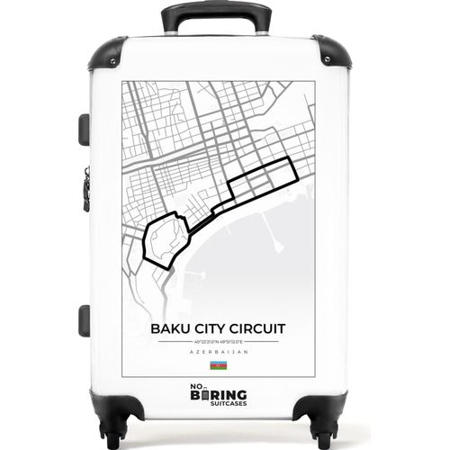 NoBoringSuitcases.com® Großer Koffer - Rennstrecke - F1 - Baku City Circuit - Weiß - Rennsport - Kombinationsschloss TSA - Hartschalen Trolley 4 Rollen - 72 liter - Reisekoffer - 66 cmKoffer Mittelgroß 67x43x25 cm, 72L,