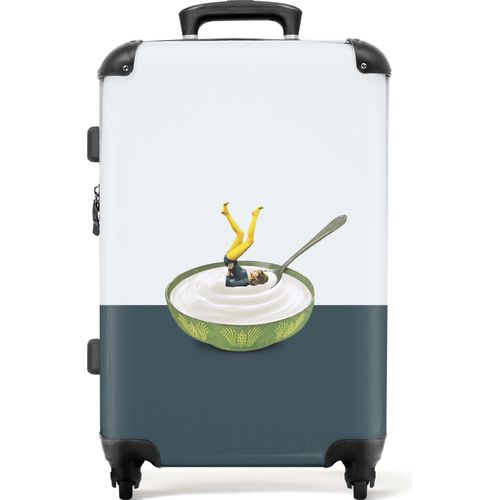 NoBoringSuitcases.com® Großer Koffer - Vintage - Joghurt - Frau - Abstrakt - Kombinationsschloss TSA - Hartschalen Trolley 4 Rollen - 72 liter - Reisekoffer - 66 cmKoffer Mittelgroß 67x43x25 cm, 72L,