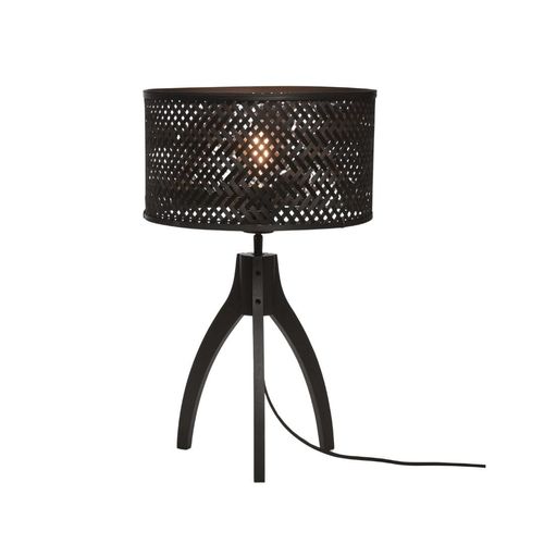 GOOD&MOJO - Tischleuchte Java - Bambus Schwarz - Ø18cm Tischlampe - Nachttischlampe, Wohnzimmer, Schlafzimmer