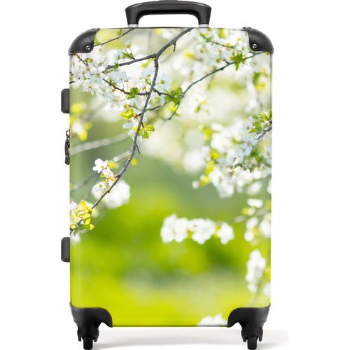 NoBoringSuitcases.com® Großer Koffer - Blüte - Zweig - Blumen - Weiß - Frühling - Kombinationsschloss TSA - Hartschalen Trolley 4 Rollen - 72 liter - Reisekoffer - 66 cmKoffer Mittelgroß 67x43x25 cm, 72L,