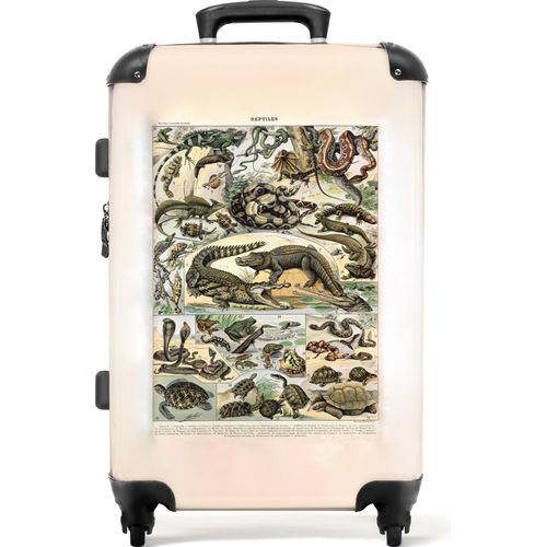 NoBoringSuitcases.com® Großer Koffer - Reptilien - Illustration - Vintage - Natur - Tiere - Kombinationsschloss TSA - Hartschalen Trolley 4 Rollen - 72 liter - Reisekoffer - 66 cmKoffer Mittelgroß 67x43x25 cm, 72L,