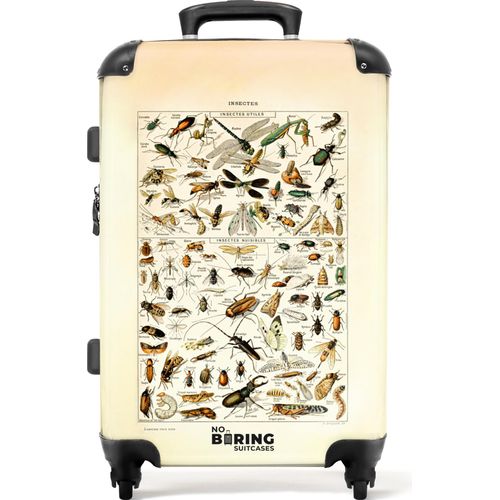 NoBoringSuitcases.com® Großer Koffer - Insekten - Käfer - Libelle - Vintage - Zeichnung - Kombinationsschloss TSA - Hartschalen Trolley 4 Rollen - 72 liter - Reisekoffer - 66 cmKoffer Mittelgroß 67x43x25 cm, 72L,
