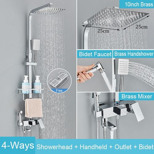 Edelstahl Duschset mit Badregal höhenverstellbare Duschsäule Duschsystem mit Bidet-Armatur