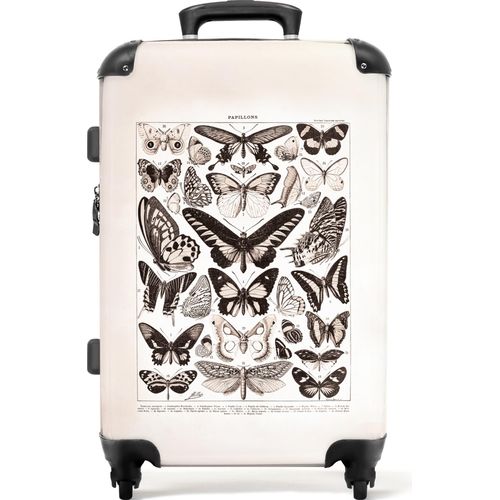 NoBoringSuitcases.com® Großer Koffer - Schmetterling - Vintage - Insekten - Zeichnung - Kunst - Kombinationsschloss TSA - Hartschalen Trolley 4 Rollen - 72 liter - Reisekoffer - 66 cmKoffer Mittelgroß 67x43x25 cm, 72L,