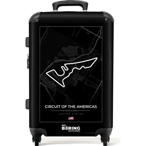 NoBoringSuitcases.com® Großer Koffer - Rennstrecke - F1 - Circuit of the Americas - Sport - Schwarz und weiß - Kombinationsschloss TSA - Hartschalen Trolley 4 Rollen - 72 liter - Reisekoffer - 66 cmKoffer Mittelgroß 67x43x25 cm, 72L,