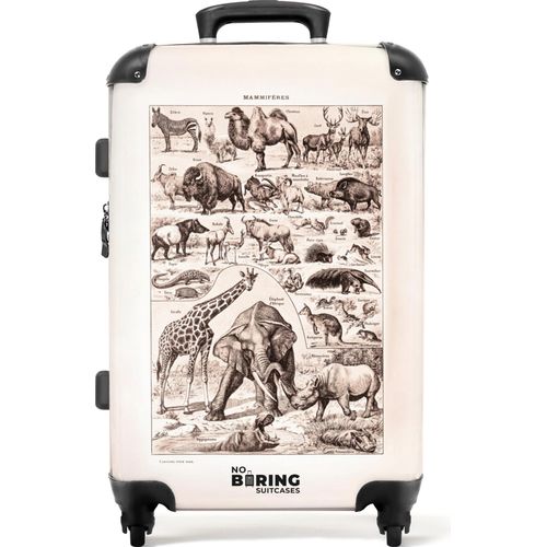 NoBoringSuitcases.com® Großer Koffer - Tiere - Wild - Vintage - Zeichnung - Kombinationsschloss TSA - Hartschalen Trolley 4 Rollen - 72 liter - Reisekoffer - 66 cmKoffer Mittelgroß 67x43x25 cm, 72L,