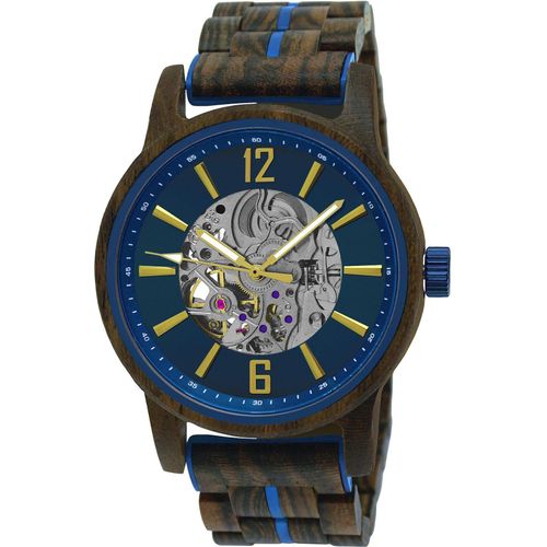 Holzwerk CRIVITZ Herren Edelstahl & Holz Automatik Handaufzug Uhr blau gold